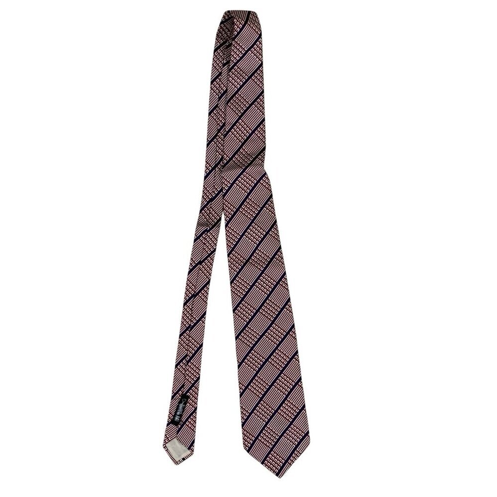 Bergdorf Goodman Luxury Designer Silk Geometric Pattern Necktie Red Blue‎ Italy